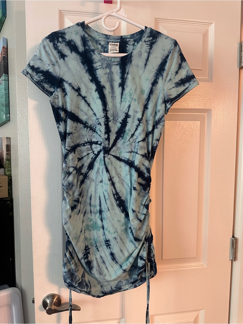 PINK Victoria's Secret Blue Tie-Dye Short Sleeve Drawstring Mini Dress
